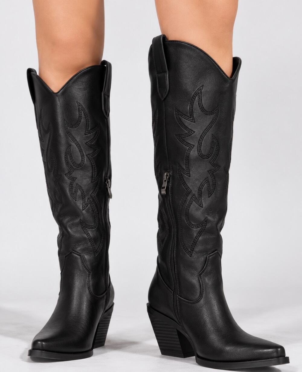 Ga. MSRP $130 NWOB PASUOT BLACK EMBROIDERED WESTERN COWBOY BOOTS ♡SIZE 8½♡